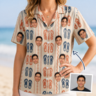 Woman wearing Women's Sole Mates Custom Face Hawaiian Shirt — custom faces printed all-over