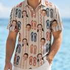 Model wearing Men's Sole Mates Custom Face Polo Shirt printed with kids' faces