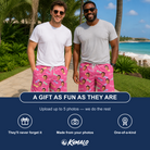 Friends in matching Men's Sunbound Siblings Custom Face Beach Shorts — a group gift photo