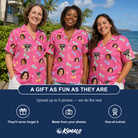 Friends in matching Women's Sunbound Siblings Custom Face Hawaiian Shirt — a group gift photo