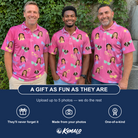 Friends in matching Men's Sunbound Siblings Custom Face Polo Shirt — a group gift photo