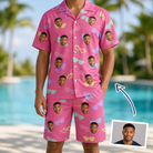Man wearing Men's Sunbound Siblings Custom Face Shirt & Shorts Set — custom faces printed all-over
