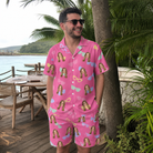 Real-life photo of someone wearing Men's Sunbound Siblings Custom Face Shirt & Shorts Set — custom faces printed all-over