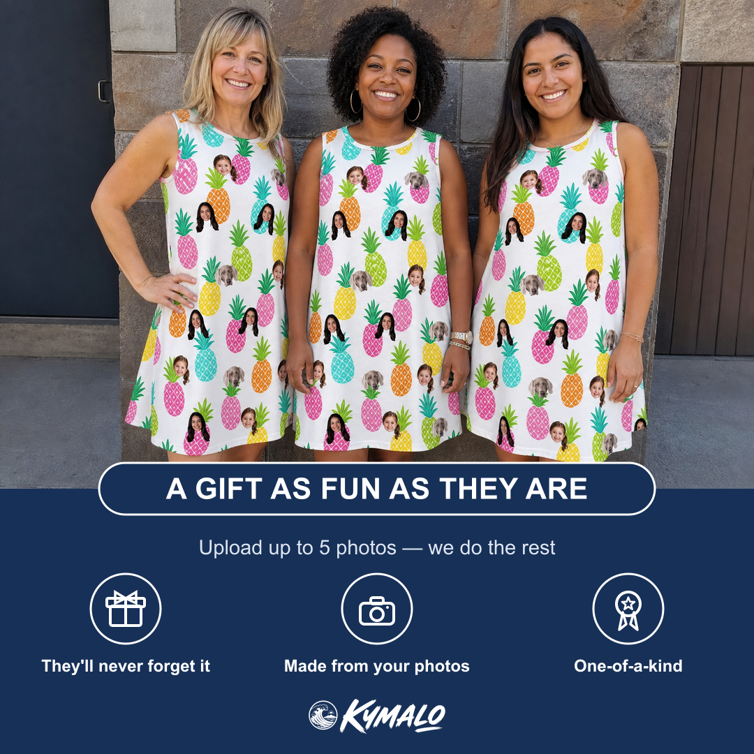 Friends in matching Women's Poolside Pips Custom Face Tank Dress — a group gift photo