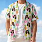 Man wearing Men's Poolside Pips Custom Face Hawaiian Shirt open over a white tee