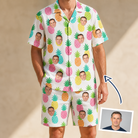 Man wearing Men's Poolside Pips Custom Face Shirt & Shorts Set — custom faces printed all-over