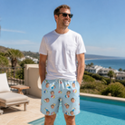 Real-life photo of someone wearing Men's Family Floaties Custom Face Beach Shorts — custom faces printed all-over