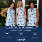 Friends in matching Women's Family Floaties Custom Face V-Neck Dress — a group gift photo
