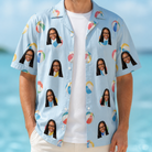 Man wearing Men's Family Floaties Custom Face Hawaiian Shirt open over a white tee