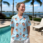 Real-life photo of someone wearing Women's Family Floaties Custom Face Hawaiian Shirt — custom faces printed all-over