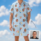 Man wearing Men's Family Floaties Custom Face Shirt & Shorts Set — custom faces printed all-over