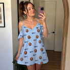 Real-life photo of someone wearing Women's Tri-Tone Tints Custom Face Off-Shoulder Dress — custom faces printed all-over