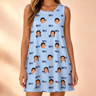 Model wearing Women's Tri-Tone Tints Custom Face Tank Dress printed with kids' faces