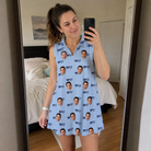 Real-life photo of someone wearing Women's Tri-Tone Tints Custom Face V-Neck Dress — custom faces printed all-over