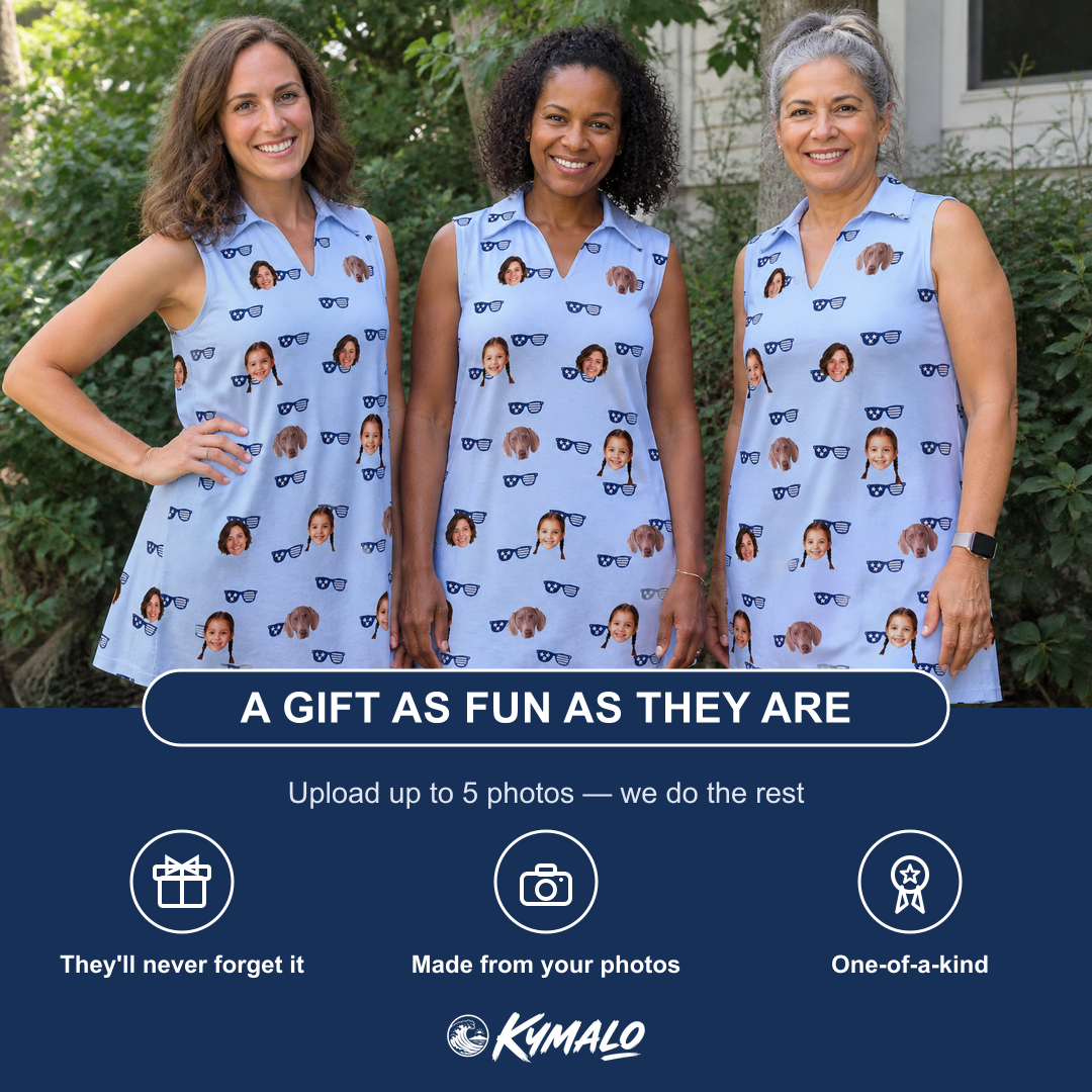 Friends in matching Women's Tri-Tone Tints Custom Face V-Neck Dress — a group gift photo