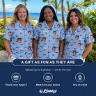 Friends in matching Women's Tri-Tone Tints Custom Face Hawaiian Shirt — a group gift photo