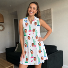 Real-life photo of someone wearing Women's Lady Landmark Custom Face V-Neck Dress — custom faces printed all-over