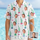 Man wearing Men's Lady Landmark Custom Face Hawaiian Shirt — custom faces printed all-over