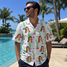 Real-life photo of someone wearing Men's Lady Landmark Custom Face Hawaiian Shirt — custom faces printed all-over