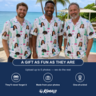 Friends in matching Men's Lady Landmark Custom Face Hawaiian Shirt — a group gift photo