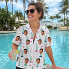 Real-life photo of someone wearing Women's Lady Landmark Custom Face Hawaiian Shirt — custom faces printed all-over