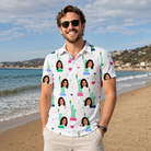 Real-life photo of someone wearing Men's Lady Landmark Custom Face Polo Shirt — custom faces printed all-over