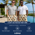 Friends in matching Men's Sovereign Sizzle Custom Face Beach Shorts — a group gift photo