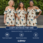 Friends in matching Women's Sovereign Sizzle Custom Face Off-Shoulder Dress — a group gift photo