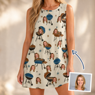 Woman wearing Women's Sovereign Sizzle Custom Face Tank Dress — custom faces printed all-over