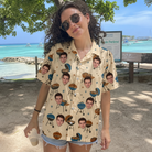 Real-life photo of someone wearing Women's Sovereign Sizzle Custom Face Hawaiian Shirt — custom faces printed all-over