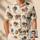 Man wearing Men's Sovereign Sizzle Custom Face Polo Shirt — custom faces printed all-over