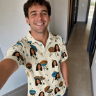 Real-life photo of someone wearing Men's Sovereign Sizzle Custom Face Polo Shirt — custom faces printed all-over