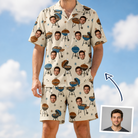 Man wearing Men's Sovereign Sizzle Custom Face Shirt & Shorts Set — custom faces printed all-over