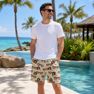Real-life photo of someone wearing Men's Indie Optics Custom Face Beach Shorts — custom faces printed all-over