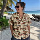 Real-life photo of someone wearing Women's Indie Optics Custom Face Hawaiian Shirt — custom faces printed all-over