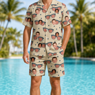 Model wearing Men's Indie Optics Custom Face Shirt & Shorts Set printed with kids' faces