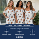 Friends in matching Women's Harbor Halo Custom Face Off-Shoulder Dress — a group gift photo