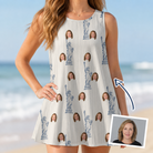 Woman wearing Women's Harbor Halo Custom Face Tank Dress — custom faces printed all-over