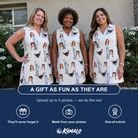 Friends in matching Women's Harbor Halo Custom Face V-Neck Dress — a group gift photo