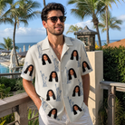 Real-life photo of someone wearing Men's Harbor Halo Custom Face Hawaiian Shirt — custom faces printed all-over