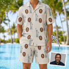 Man wearing Men's Harbor Halo Custom Face Shirt & Shorts Set — custom faces printed all-over