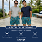 Friends in matching Men's Continental Crackle Custom Face Beach Shorts — a group gift photo