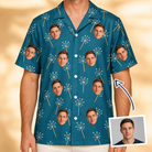 Man wearing Men's Continental Crackle Custom Face Hawaiian Shirt — custom faces printed all-over