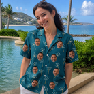 Real-life photo of someone wearing Women's Continental Crackle Custom Face Hawaiian Shirt — custom faces printed all-over