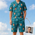 Man wearing Men's Continental Crackle Custom Face Shirt & Shorts Set — custom faces printed all-over
