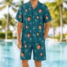 Model wearing Men's Continental Crackle Custom Face Shirt & Shorts Set printed with kids' faces