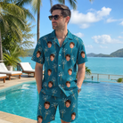 Real-life photo of someone wearing Men's Continental Crackle Custom Face Shirt & Shorts Set — custom faces printed all-over