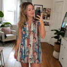 Real-life photo of someone wearing Women's Copper Colossus Custom Face V-Neck Dress — custom faces printed all-over