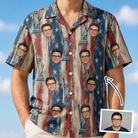 Man wearing Men's Copper Colossus Custom Face Hawaiian Shirt — custom faces printed all-over
