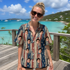 Real-life photo of someone wearing Women's Copper Colossus Custom Face Hawaiian Shirt — custom faces printed all-over